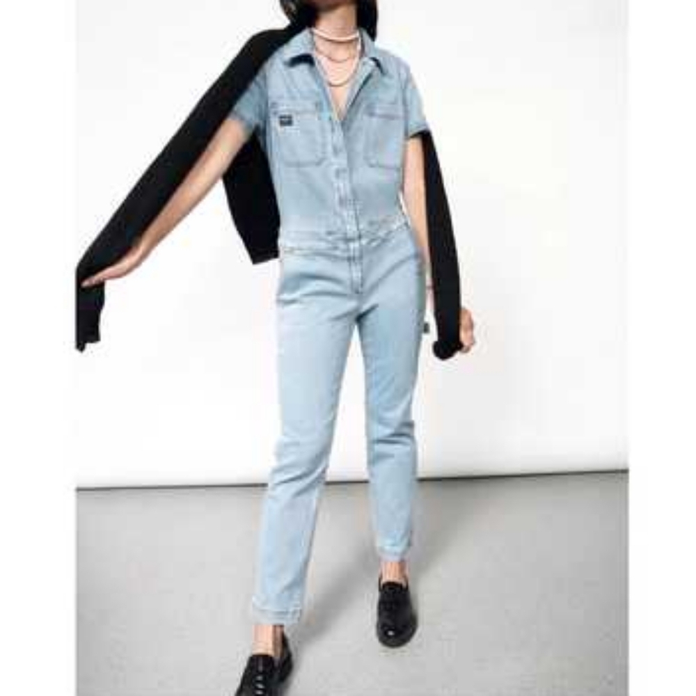 WILDFANG The Essential Denim Coverall in Washed Light Blue